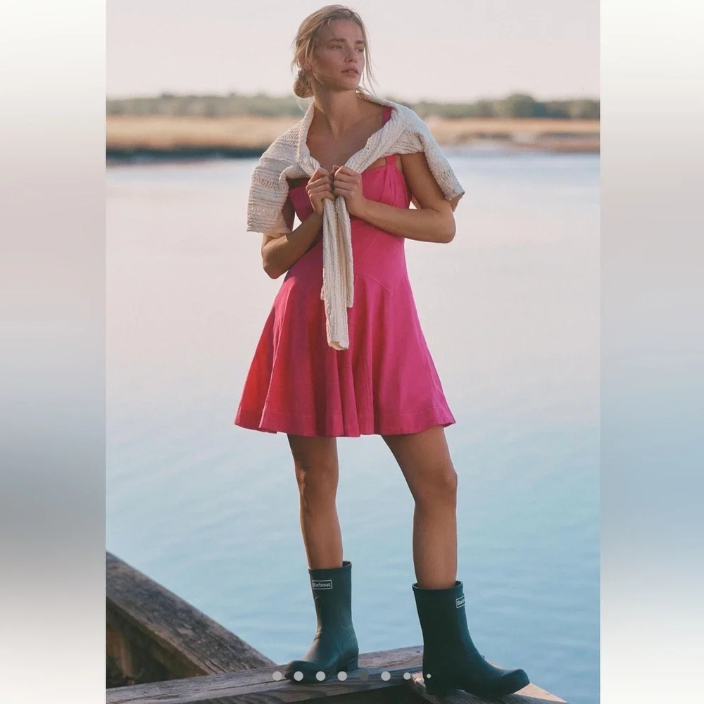 NWT By Anthropologie Plunge Drop-Waist A-Line Mini Dress Sz Large $158 MSRP - Picture 4 of 7